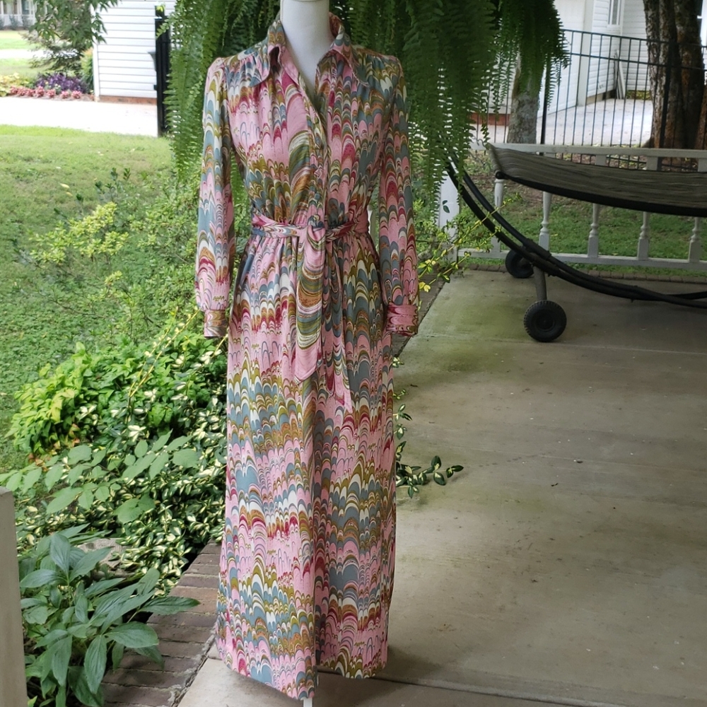 Vintage! 70s pink marbled maxi